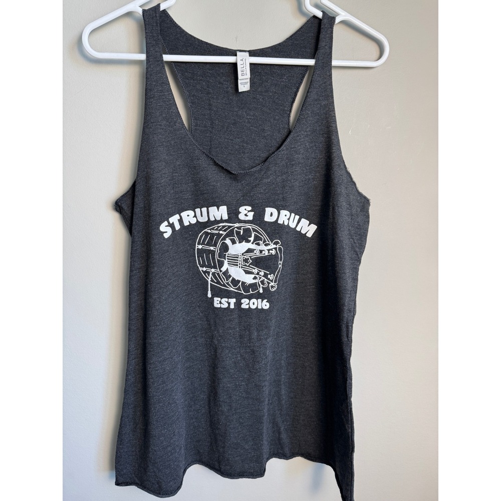 Bella Strum & Drum Graphic Racerback Tank Top Dark Gray Boho Indie Rock Large